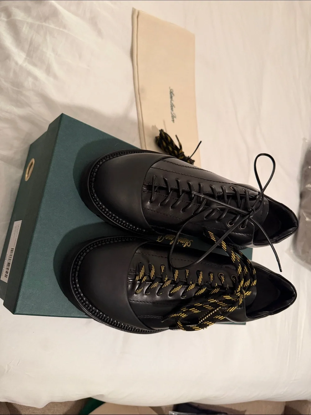 Aime Leon Dore Black Leather Derby Shoes with Yellow-Accent Laces
